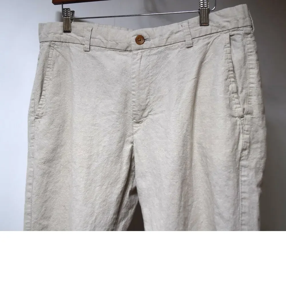 Banana Republic Slim Linen Blend Chino Pants Men's 34x30 Light Oatmeal